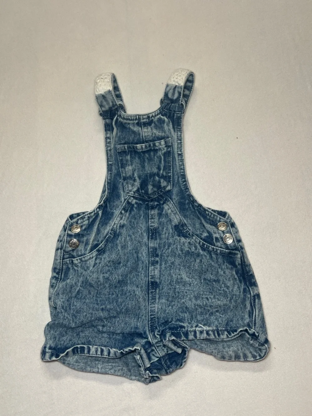 Jessica Simpson Acid Wash Denim Shortalls with crochet straps Size 24 Months